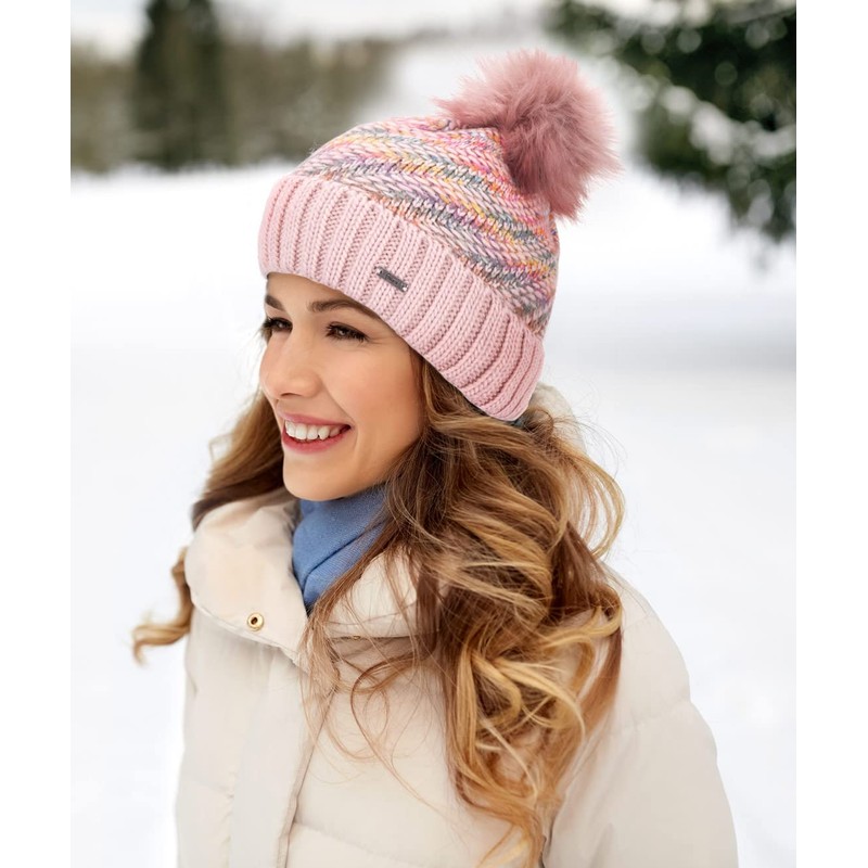 Faera Winter Hat - Warm Lined Faux Fur Bobble Hat