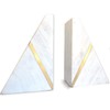 Marble Bookends Handcrafted Heavy Marble Triangular Bookshelf Decor Brass Inlay