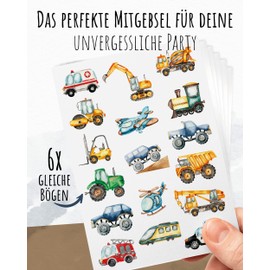 lila liebt dich® 6 Sheets Children's Tattoo "The Strong Helper Vehicles", Give Aways Children's Birthday, Guest Gift, Children's Birthday, Car Tattoo Children