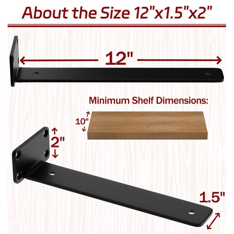 12 Inch Shelf Brackets, 8 Pack Floating Shelf Bracket, 1/5”