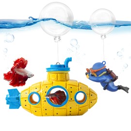 CousDUoBe New Upgrade Floating Fish Tank Decoration, Cute Retro Submarine Set and Floating Diver,Three Float Balls, Aquarium Decorations Resinous Betta Fish Tank Accessories