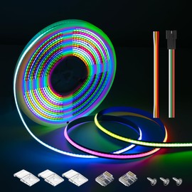SEZO COB RGB WS2811 IC Addressable LED Strip Light FCOB RGB IC Dream Color Chasing High Density 16.4FT DC12V 630LEDs/M IP30 LED Tape Black PCB for Indoor DIY Decoration (Not Included SPI Controller)