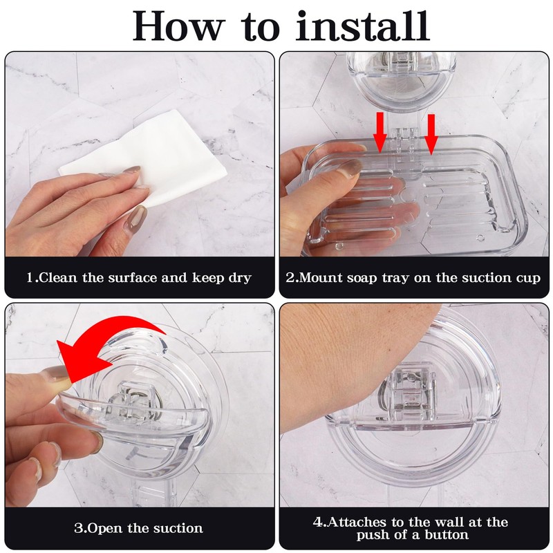 2 Pack Suction Cup Soap Dish Holder Clear Acrylic Wall