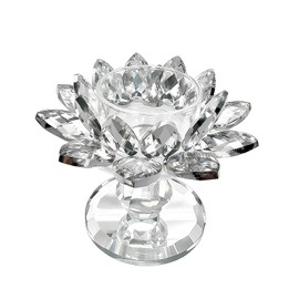 Xisakaca Crystal Lotus Flower Candle Holder, Votive Tealight Candlestick Stand for Table Centerpiece Party Wedding Decor Transparent