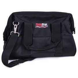 SpeedStrap Black Canvas Storage Tool Bag with Pockets and Carry Strap for Storing Tie-Downs, Straps, or Tools, Large