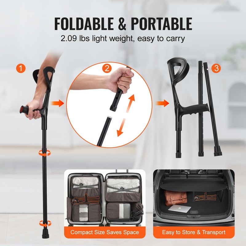 VEVOR Forearm Crutches for Adults, Folding Walking Forearm Crutches with