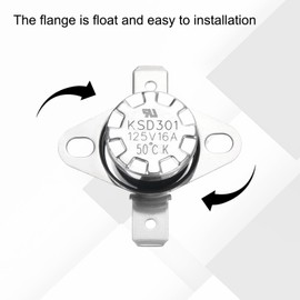 uxcell 2pcs KSD301 Thermostat 50°C/122°F 16A Normally Open N.O Adjust Snap Disc Temperature Switch for Microwaves,Oven,Coffee Maker,Bakelite Material