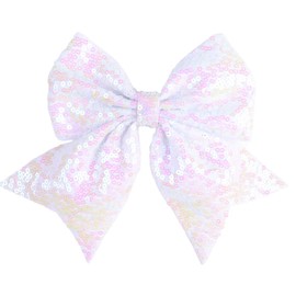 Lofruiin Sparkly Sequins Big Bow Hair Clip Large Cheerleading Bow with Alligator Clip, Glitter Hair Accessories for Girls, Women, Teens (White)