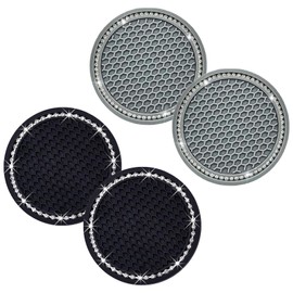 4PCS Car Coasters with Bling Rhinestones, Non-Slip Cup Holder Inserts, 2.75 Inches Car Must Haves and Passenger Princess Car Accessories for Women, Men, and Beetle Lovers (2 Grey and 2 Black) ﻿