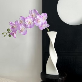 JEVA 1pack Artificial Orchid Flower Artificial Purple Phalaenopsis Orchid Flower Arrangements Faux Orchid Flower in Gold Pot Orchid Centerpiece for Dining Room Table