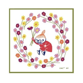 Moomin Handkerchief, Mini Handkerchief, Wreath Green, Little My Approx. 5.9 x 5.9 inches (15 x 15 cm), Northern Europe, Children's Towel Handkerchief, Made in Japan
