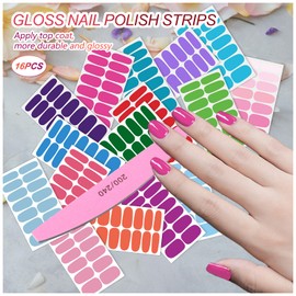 SILPECWEE Gel Nail Stickers (16 Sheets, Bright Color), Full Nail Wraps for Women Self Adhesive Nail Polish Strips Gel Strips Fingernail Stickers Manicure Decoration with File
