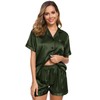SWOMOG Womens Silk Satin Pajamas Set Short Sleeve Button Down
