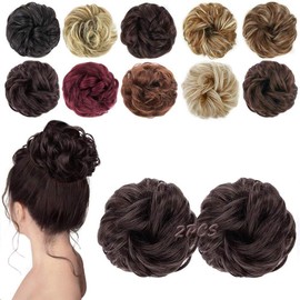 MORICA Messy Hair Bun Extensions 2PCS Curly Wavy Messy Synthetic Chignon Hairpiece Scrunchie Scrunchy Updo Hairpiece for women (6#(Dark Brown))