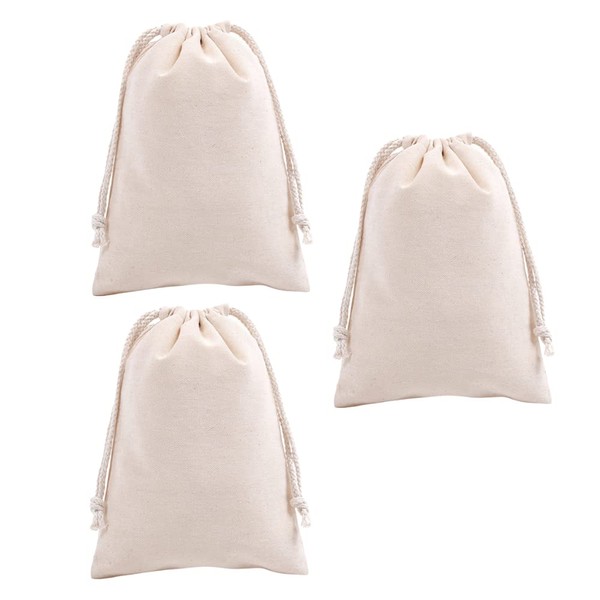 ANAMO Cloth Bag, Drawstring Bag, Plain, Cotton, Set of 3 (Medium, 9.8 x 7.1 inches (25 x 18 cm)