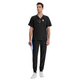 Uniforms World Scrub Sets for Men, Stretchy V-Neck Scrubs Top & Yoga Jogger Pants with 8 Pockets