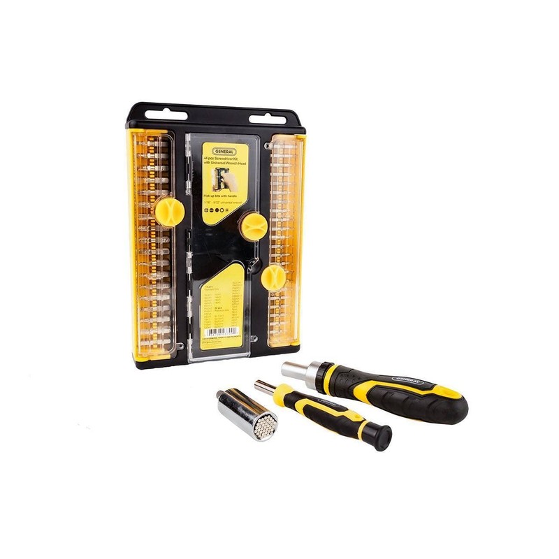 General Tools Ratcheting Screwdriver #WS-0201, 44 Piece Multibit Set with