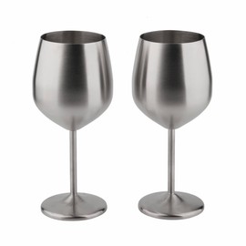 Arora Stainless Steel Wine Glass 18oz - Set of 2 Matte Silver - 3.6" D x 8.3" H (851050)