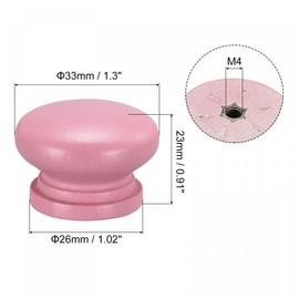 sourcing map Round Wood Knobs, 10pcs 33x23mm Pull Handles for Drawer with Screws Pink