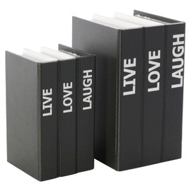 Deco 79 Canvas Decorative Box Faux Storage Book Book Shaped Boxes with White Live, Laugh, Love Text, Set of 2 Decorative Keepsake Boxes 11", 9"H, Black