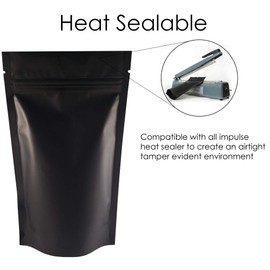 Rightpak Black Matt Stand Up Pouches 25 Pieces 8cm x 13cm, Heat Sealable For Food Storage Tear Notches Smell Proof