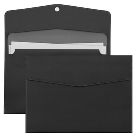 A4 Document File Folder, New Soft Leather A4 Pocket Envelope Folder Wallets,Waterproof Soft Leather A4 Envelope Folder Expanding File Organizer Portfolio Storage,File Organizer (Black)