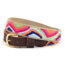 A Tail We Could Wag Cotton & Leather Belt - Handmade Guatemalan Cotton Weave with Colorful Patterns & Solid Brass Buckle (RETRO, 48")