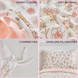 DuShow Pink Floral Cot Bed Duvet Cover Set,Toddler Bedding Set For Girls,Flower Toddler Cot Bed Duvet Cover and Pillows Set-120 x 150