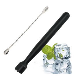 XPEX 26 cm Cocktail Pestle Made of Stainless Steel with 1 Pestle Mixing Spoon, Lemon Masher Ice Muddler for Mashing Ice Cubes and Fruits, Bartender Bar Tool Essentials