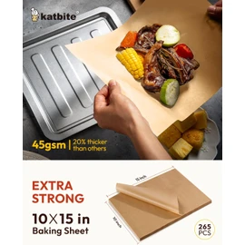 Katbite 265Pcs 10x15 inches Parchment Paper Sheets, Heavy Duty Unbleached Baking Paper, Pre-cut and Oil Proof Perfect for Steaming Cooking Bread Cake & Wrapping Foods[Advanced Series]