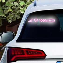 Nouiroy Pink WiFi&Battery Sticker Decals for Cars Signal WiFi Full Battery Sign Sticker Super Reflective Gradient Funny Electric Stickers for Car High Glossy Car Rear Decor (White, Reflective)
