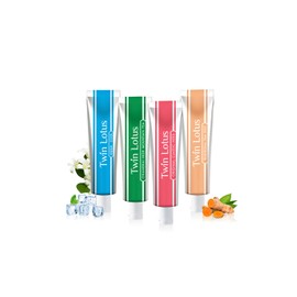 Twin Lotus Original Herbal Toothpaste - Travel Size 0.88 oz, Pack of 4 - Fluoride-Free, Natural Oral Care, Freshens Breath