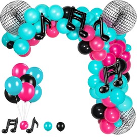 Disco Music Theme Balloons, Helium Balloons Rose Red Black Blue Birthday Balloons 80s 90s Disco Party Balloons for Karaoke Theme Band Music Party DJ Short Video Decoration
