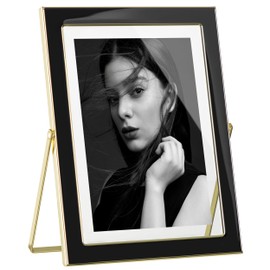 eletecpro 5x7 Enamel Floating Picture Frame with 5.7" x 7.7" Real Double Glass Cover for Floating Effect, Black Floating Photo Frame for Tabletop, Display Multi-Size Photos and Artworks, Desk Decor