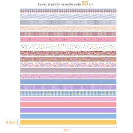 20 Rollos Juego de Cinta Washi, Cinta Decorativa de Color y Papel, Cinta Washi Decorativa con Diseño Floral, Washi Tape para Álbumes de Recortes, Embalaje de Regalo, Manualidades Diarios （kawaii）