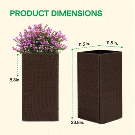 IDZO All-Weather Wicker Planters, Set of 2, 24 in Tall Wicker Planters, Self-Watering with Drainage, Durable PP Material, Raised Garden Bed Alternative, Indoor Outdoor Use, Modern Rattan Design