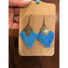 Shiraleah Selma Boho Fringe Hammered Gold Tone Drop Earrings Aqua  Blue New