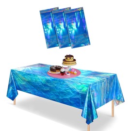 VARACL Disposable Plastic Tablecloths Iridescent Ocean Waves Tablecloths 108 x 54 Inch Rectangle Blue for Summer Sea Beach Pool Birthday Party Decoration Supplies 3 Pack