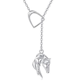 Horse Necklace 925 Sterling Silver Horse Strirrup Lariat Pendant Necklace Y Layered Western Jewelry for Women