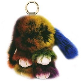 jtkdxqs Mini Bunny Keychain Artificial Rabbit Fur Plush Fluffy Key Ring Car charm for Women,Rainbow