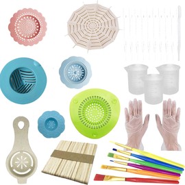 Allazone 35 PCS Acrylic Pouring Strainers Set, 11 PCS Plastic Silicone Paint Pouring Strainers Painting Tools Kits Drawing Sets for DIY Paint