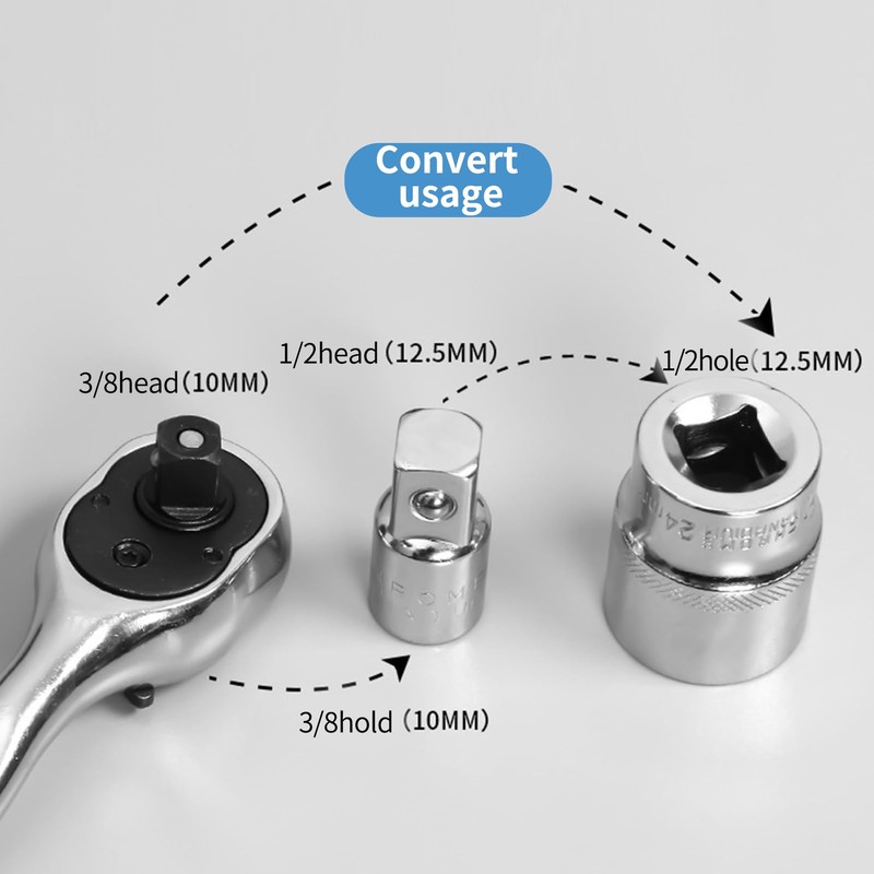 6 Piece Adapter Set, Socket Adapter, Ratchet 3/8 to 1/2,