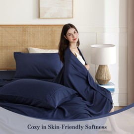 Navy Blue Full Size Sheet Set, Soft Breathable Cooling Microfiber Bed Sheets with Extra Deep Pocket, Luxury Hotel Bedding Sheets & Pillowcases Set, Oeko-Tex Certified Wrinkle Free