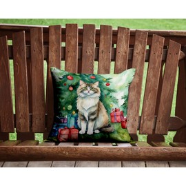 Ragamuffin Cat By the Christmas Tree Throw Pillow