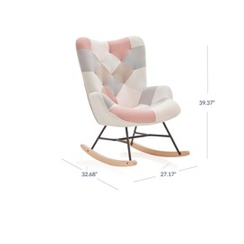 BELLEZE Colorful Patchwork Rocking Chair, Widen Nursery Rocking Chairs Comfy Linen Upholstered Glider Rocker with Solid Wood Legs for Living Room Bedroom Nursery - Paramount (Patchwork B)