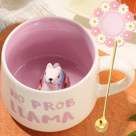 Taza de Café Grande Divertida Taza de Té Cerámica 350ml Taza Desayuno Originales con Cuchara y Posavasos Mugs de Espresso Taza de Capuchino Regalo