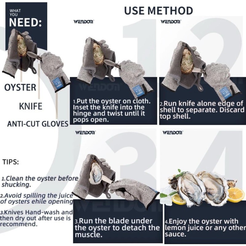 Wendon Oyster Knife Set-2 Knives & L5 Cut Resistant Gloves