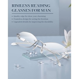 LUFF Rimless Reading Glasses for Women Blue Light Blocking Lightweight Metal Classic Computer Readers Anti Eyestrain