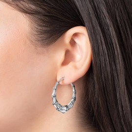925 Sterling Silver Bamboo Hoop Earrings for Women, Boho Large Earrings for Party or Gift, 30mm