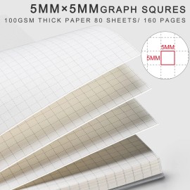 AHGXG Graph Paper Notebook Spiral 3 Pack - A5 Grid Notebook 5.7"x 8.3", Thick...